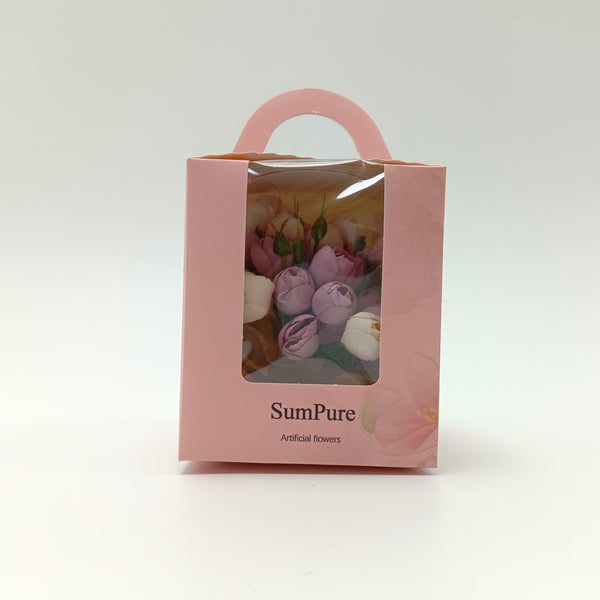 SumPure Artificial flowers Decorative Artificial Flowers Bouquet with Gift Box, Pink and White
