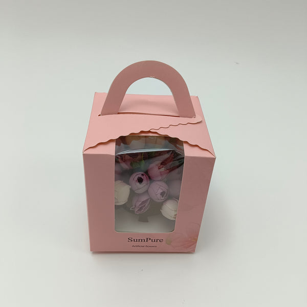SumPure Artificial flowers Decorative Artificial Flowers Bouquet with Gift Box, Pink and White