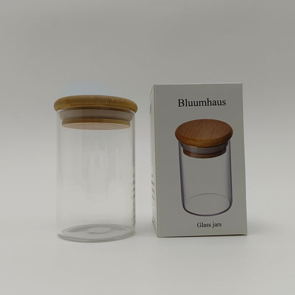 Bluumhaus Glass jars Multi-purpose Glass Storage Jar with Bamboo Lid and Silicone Seal, 12 x 6.5 cm
