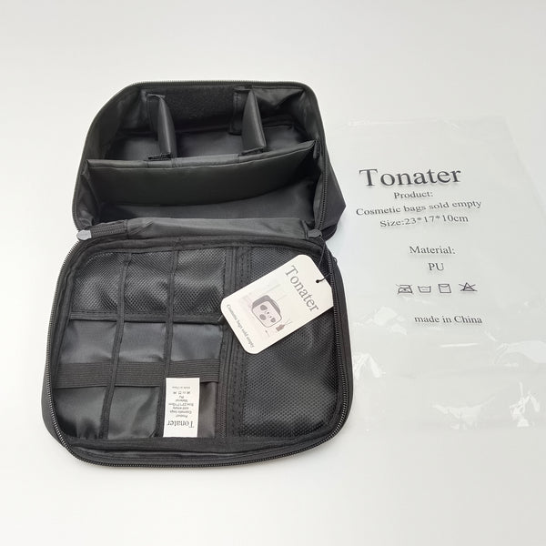 Tonater Cosmetic bags sold empty Black Empty Travel Cosmetic Bag, PU Material, 23x17x10cm