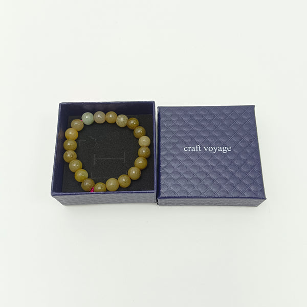 craft voyage Bead bracelets Natural Stone Bead Bracelet, Yellow Jade Beaded Stretch Bracelet with Gift Box