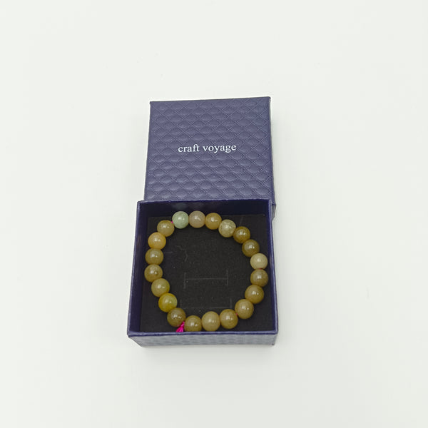 craft voyage Bead bracelets Natural Stone Bead Bracelet, Yellow Jade Beaded Stretch Bracelet with Gift Box
