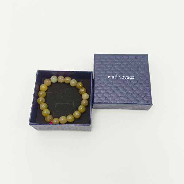 craft voyage Bead bracelets Natural Stone Bead Bracelet, Yellow Jade Beaded Stretch Bracelet with Gift Box