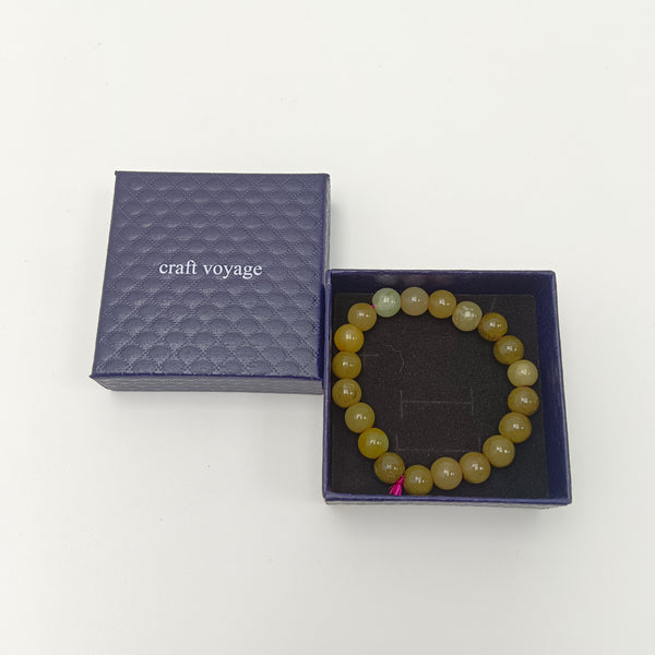 craft voyage Bead bracelets Natural Stone Bead Bracelet, Yellow Jade Beaded Stretch Bracelet with Gift Box