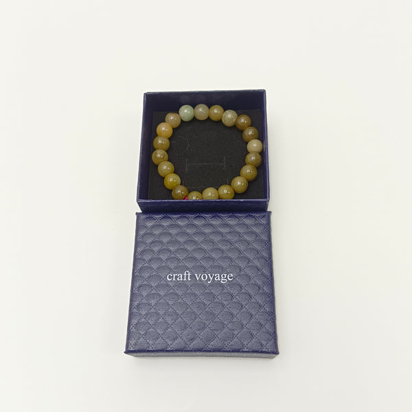 craft voyage Bead bracelets Natural Stone Bead Bracelet, Yellow Jade Beaded Stretch Bracelet with Gift Box