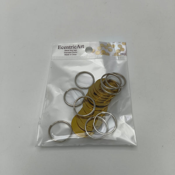 EcentricArt Metal dog tags Durable Metal Dog Tags, 25mm Diameter, Gold, 10 Pieces