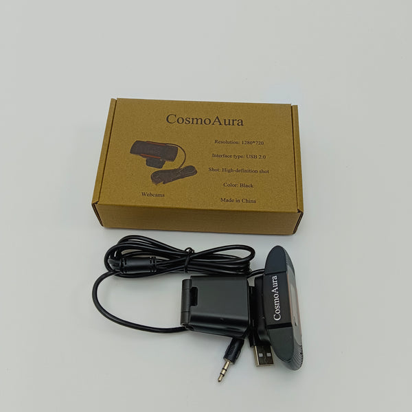 CosmoAura Webcams Black Webcam with USB 2.0 Interface, 1280x720 HD Resolution
