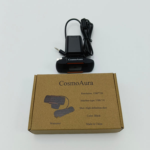 CosmoAura Webcams Black Webcam with USB 2.0 Interface, 1280x720 HD Resolution