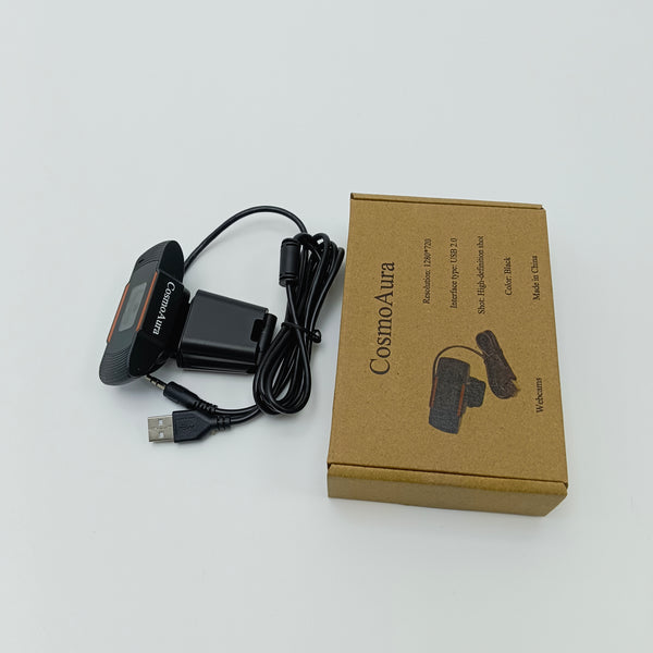 CosmoAura Webcams Black Webcam with USB 2.0 Interface, 1280x720 HD Resolution