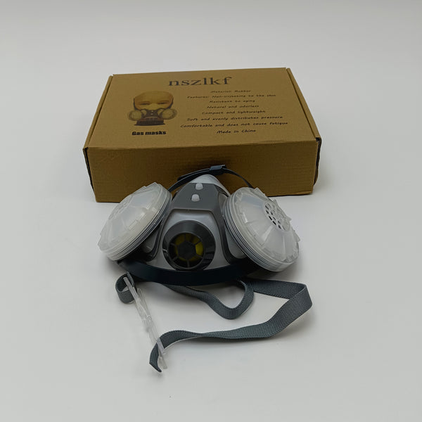 nszlkf Gas masks Double-canister gas mask - Rubber material face protection mask, equipped with replaceable filter canisters