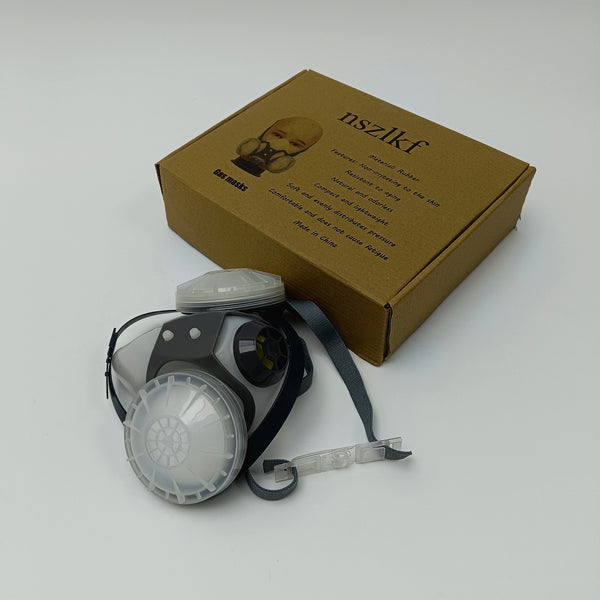 nszlkf Gas masks Double-canister gas mask - Rubber material face protection mask, equipped with replaceable filter canisters