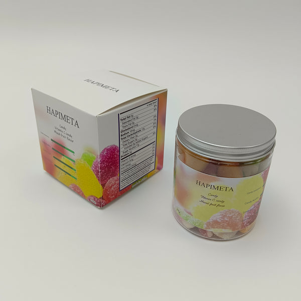 HAPIMETA Candy Mixed Fruit Flavor, 200g Jar, Low Sweetness, Refreshing & Nutritious, Ideal for Kids & Adults