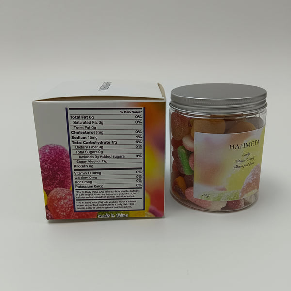 HAPIMETA Candy Mixed Fruit Flavor, 200g Jar, Low Sweetness, Refreshing & Nutritious, Ideal for Kids & Adults