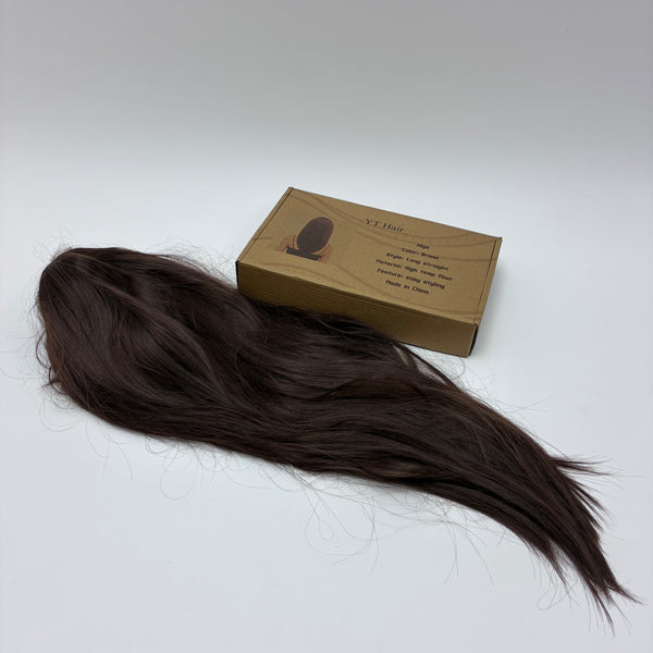 YT Hair Wigs Brown Long Straight Wig, High Temp Fiber Synthetic Hair Extension, Easy Styling, Natural Look