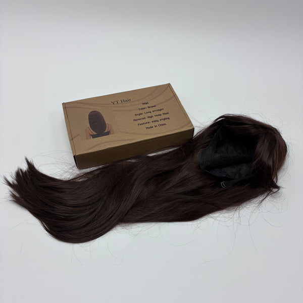 YT Hair Wigs Brown Long Straight Wig, High Temp Fiber Synthetic Hair Extension, Easy Styling, Natural Look