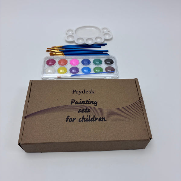 Prydesk Painting sets for children 12 Color Watercolor Painting Set for Kids, Washable Art Supplies with Paint Brushes, Plastic Palette