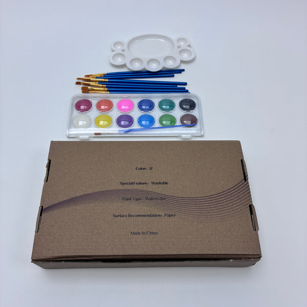Prydesk Painting sets for children 12 Color Watercolor Painting Set for Kids, Washable Art Supplies with Paint Brushes, Plastic Palette
