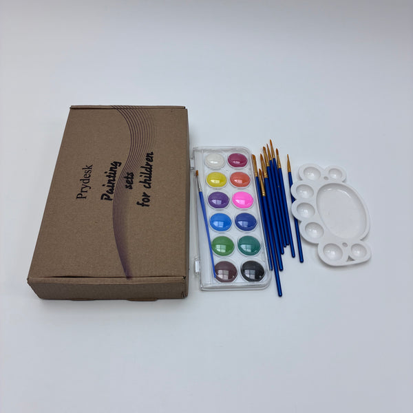 Prydesk Painting sets for children 12 Color Watercolor Painting Set for Kids, Washable Art Supplies with Paint Brushes, Plastic Palette