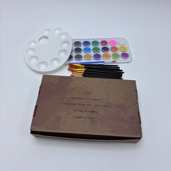 Syncflow Painting sets for children 21 Colors Watercolor Painting Set for Kids, with Brushes, Palette, and Gift Box