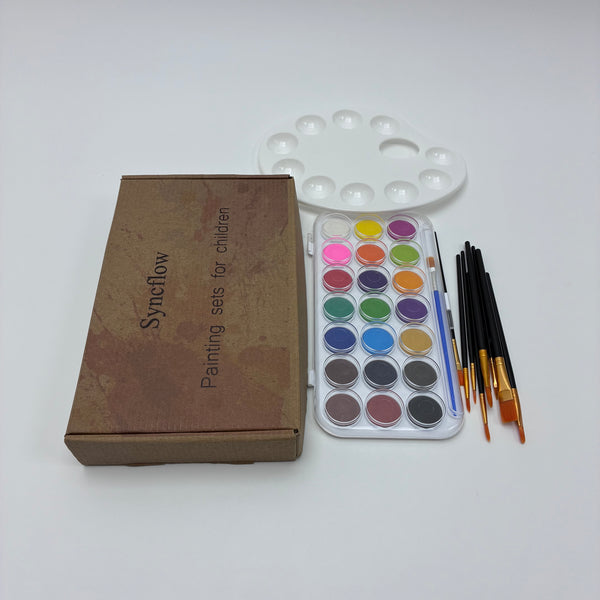 Syncflow Painting sets for children 21 Colors Watercolor Painting Set for Kids, with Brushes, Palette, and Gift Box