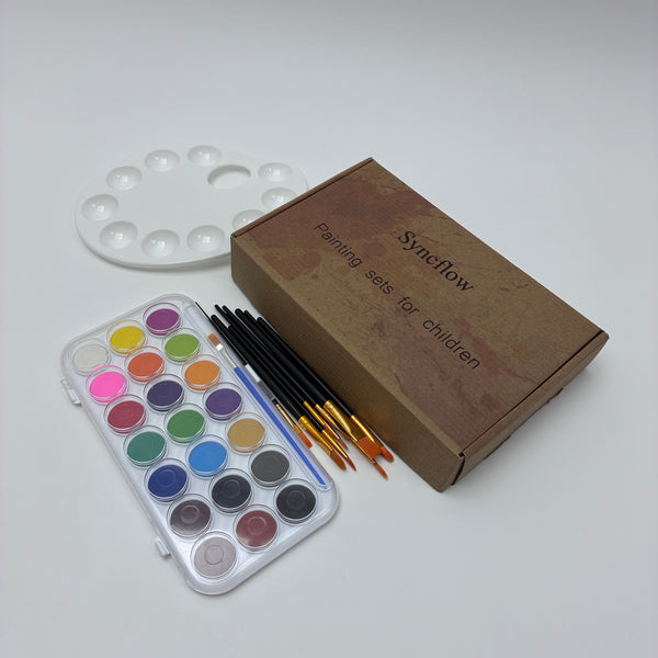 Syncflow Painting sets for children 21 Colors Watercolor Painting Set for Kids, with Brushes, Palette, and Gift Box