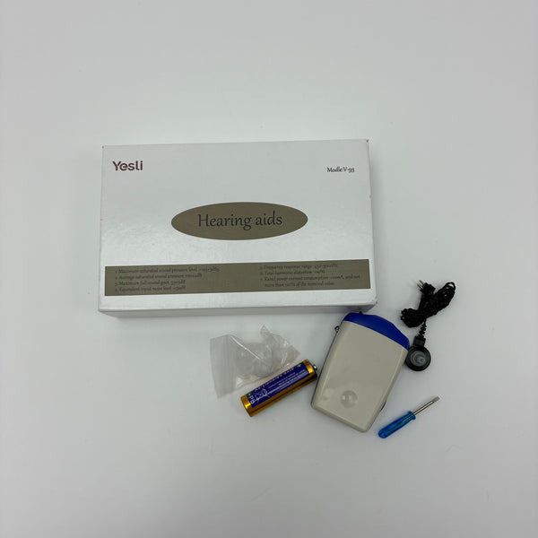 Yesli Hearing aids Sound Amplifier with Tone Adjustable, Includes 1 Pair of Earplugs, Cleaning Brush, Storage Box and 1 AAA Battery