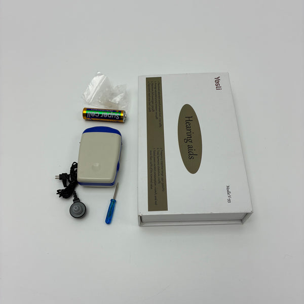 Yesli Hearing aids Sound Amplifier with Tone Adjustable, Includes 1 Pair of Earplugs, Cleaning Brush, Storage Box and 1 AAA Battery