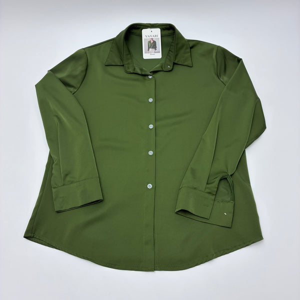 VAVARI Blouses Casual Long Sleeve Blouse - Elegant Solid Color Turn-down Collar Button Down Loose Top