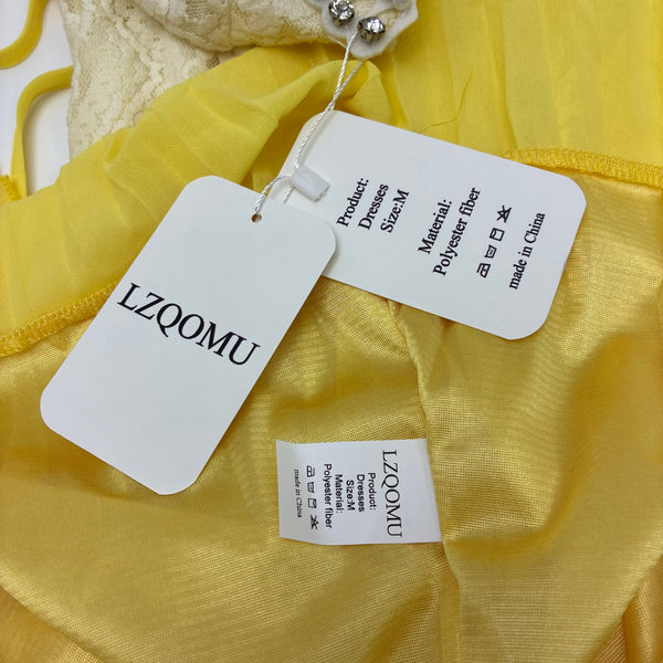 LZQOMU Dresses Women Summer Dress Short Sleeve Crew Neck Beaded Casual A-Line Pleated Skirt
