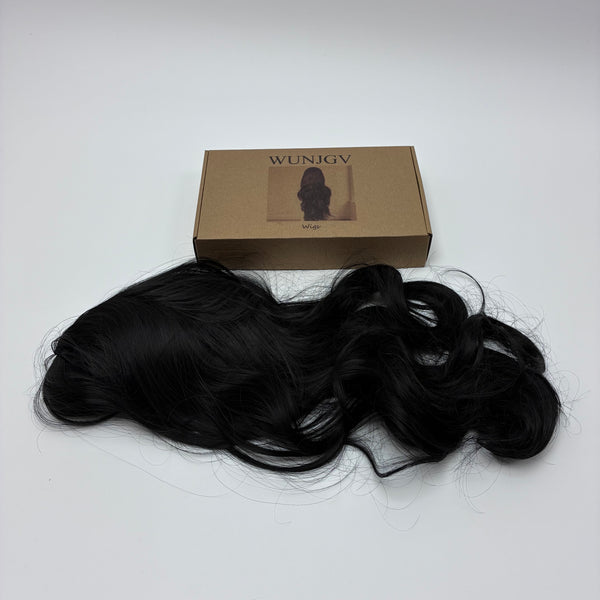 WUNJGV Wigs Natural Black Long Curly Hair Wig, Daily Party Cosplay Wig for Women