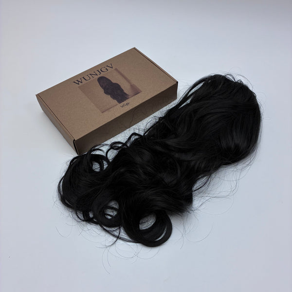 WUNJGV Wigs Natural Black Long Curly Hair Wig, Daily Party Cosplay Wig for Women