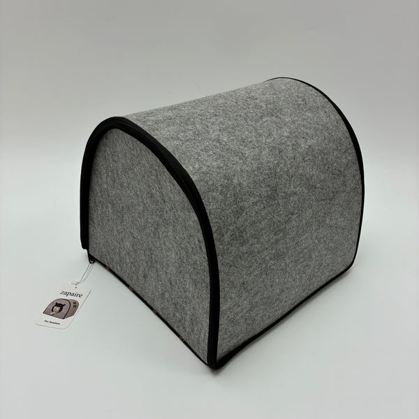 zapaire Pet furniture Grey Felt House with Cute Face Design, Warm Fleece Lining, Removable Top, for Indoor Cats