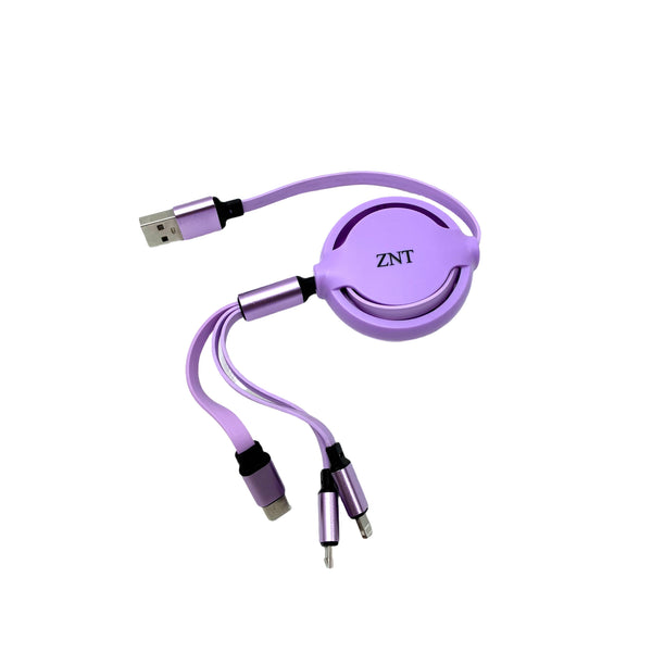 ZNT Data cables Three-in-One Extendable Data Cable, Purple Fast Charging Cable, Multi-functional Storage Data Cable