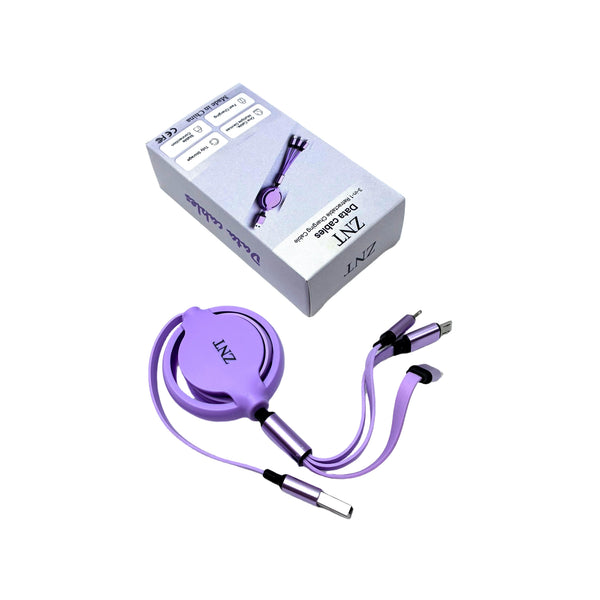 ZNT Data cables Three-in-One Extendable Data Cable, Purple Fast Charging Cable, Multi-functional Storage Data Cable
