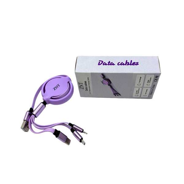 ZNT Data cables Three-in-One Extendable Data Cable, Purple Fast Charging Cable, Multi-functional Storage Data Cable