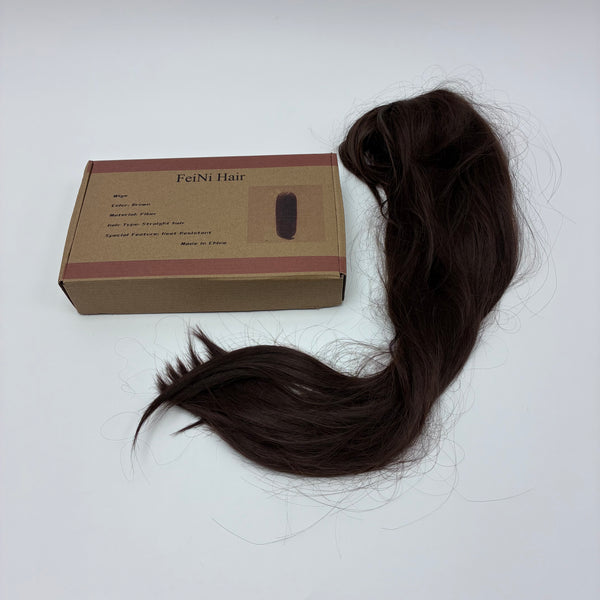 FeiNi Hair Wigs Natural Looking Heat Resistant Fiber Wigs for Women, Easy to Attach (Brown, Straight)