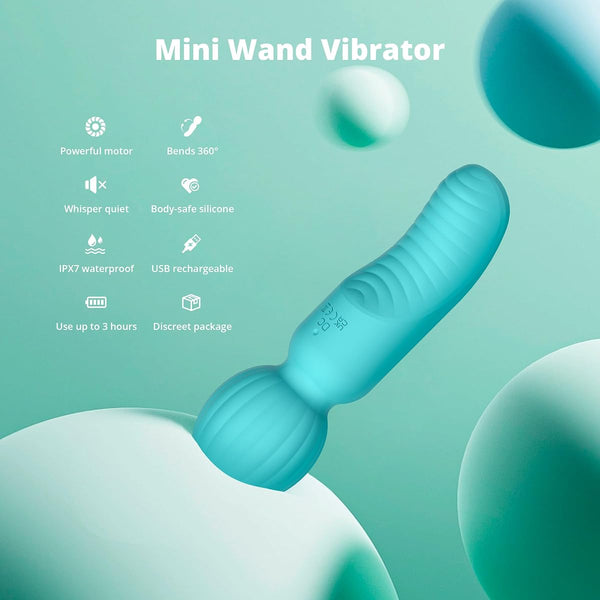OHLEX Marshmallow Soft Flexible Mini Wand Vibrator Mini Wand Massager, 10 Vibration Modes, 360° Flexible Head, Soft Silicone