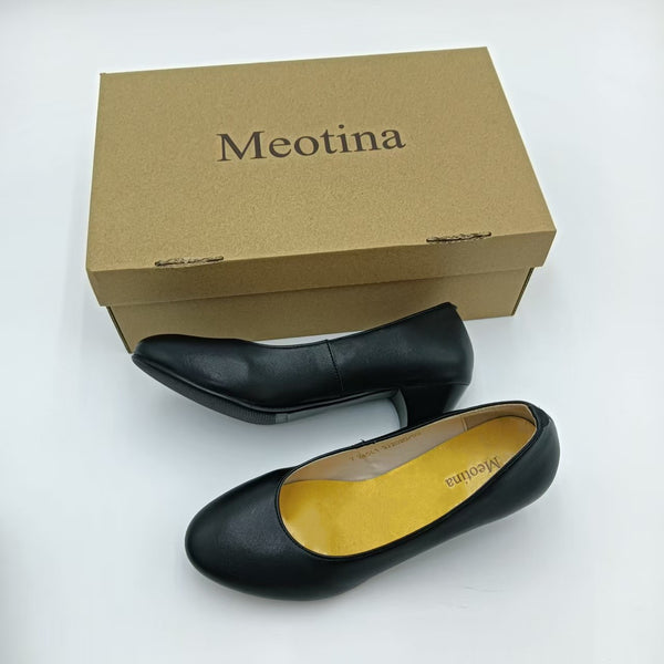 Meotina Heels Women's Classic Round Head Black Heels with Comfort Insole