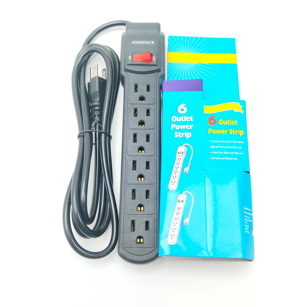 ANERDECK Plugboards Power Strip with 6 Outlets, Black, On/Off Switch with Power Cord