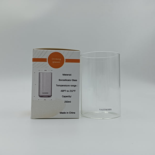 VASTMORN Drinking glasses Borosilicate Glass Drinking Glasses, 250ml Capacity, Clear Cylindrical Tumblers
