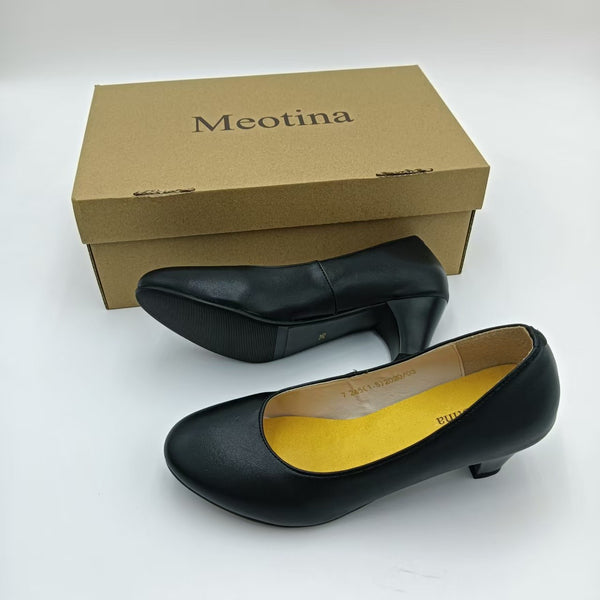 Meotina Heels Women's Classic Round Head Black Heels with Comfort Insole